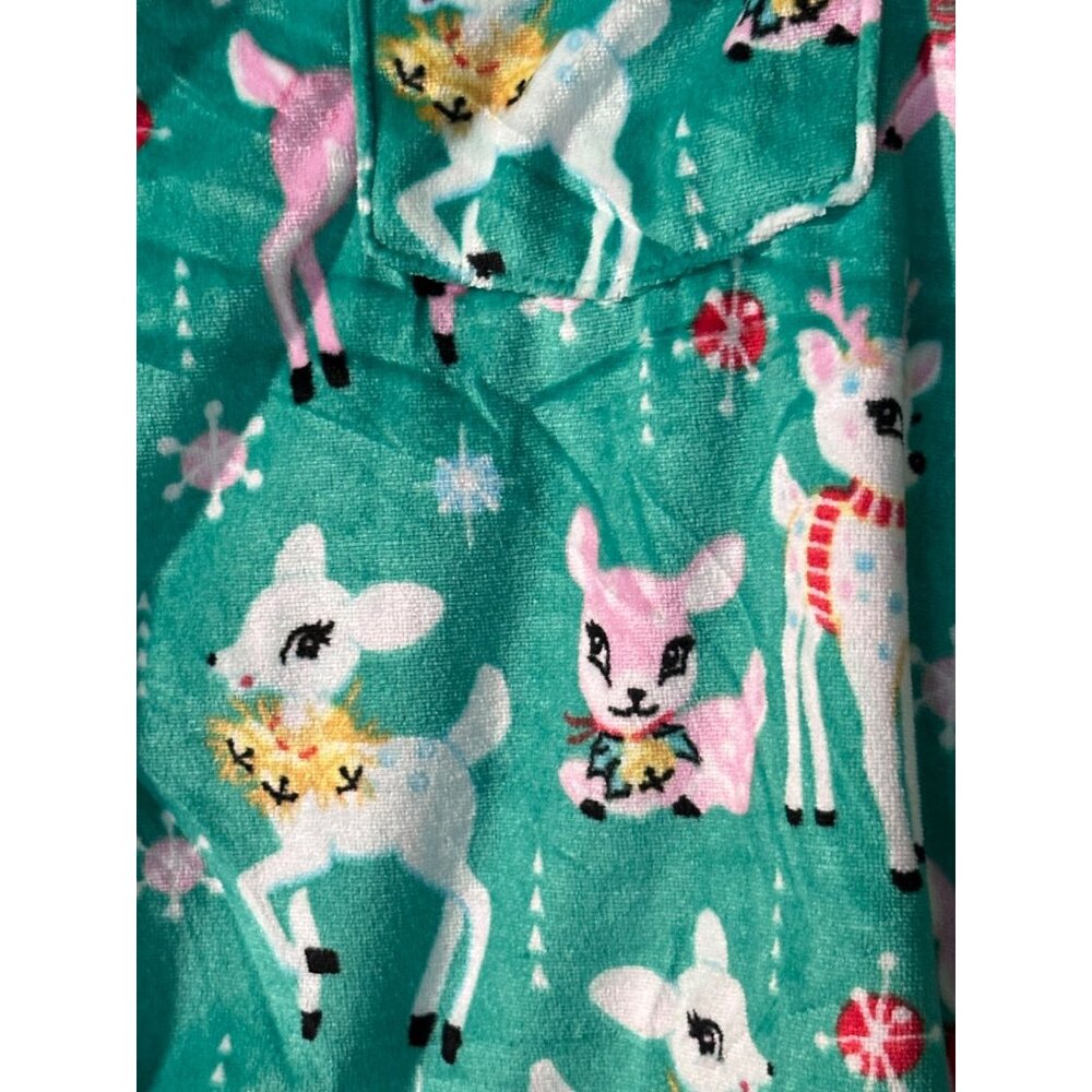 Holiday Time Pajama Set Women Christmas Green Mint Retro Reindeer Print PJ's NEW - Picture 5 of 8